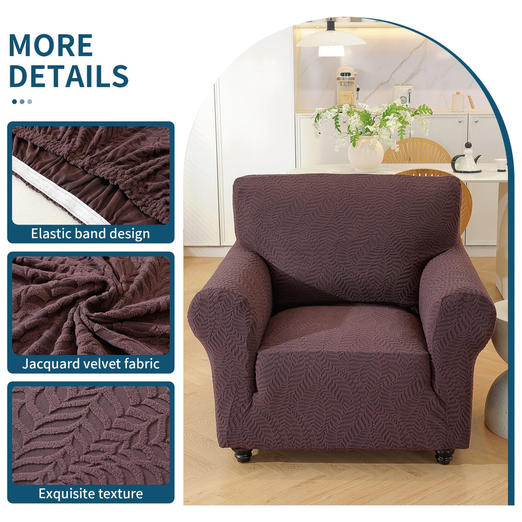 Housse de canapé extensible en polaire jacquard à motif feuillage anti-griffes, vue d'ensemble