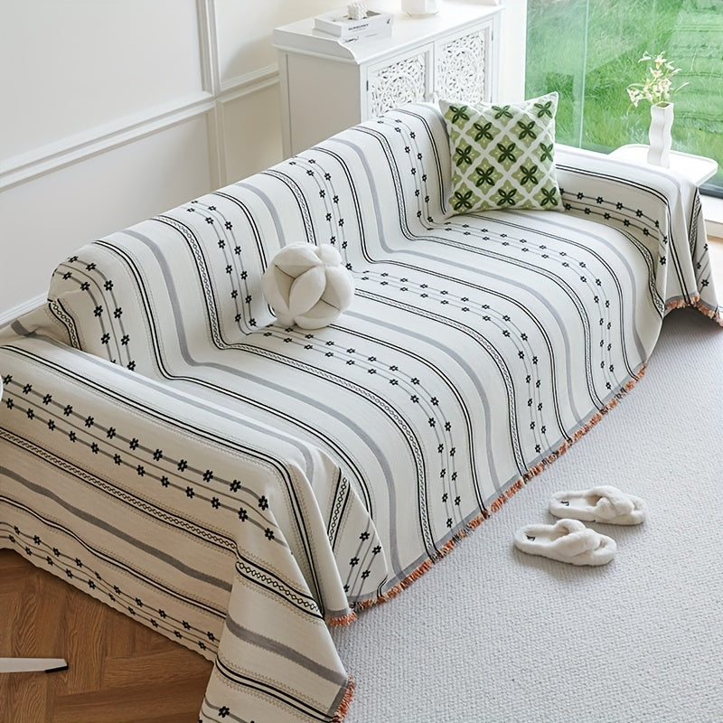 Housse de canapé épaisse en chenille jacquard, gros plan sur le tissu