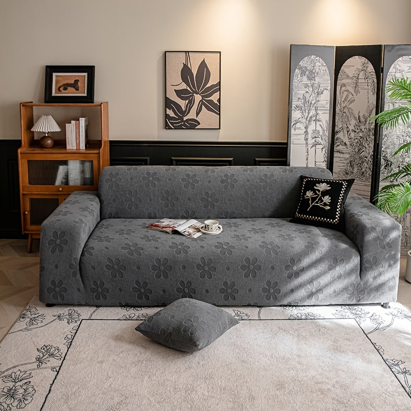 Housse de canapé en velours jacquard à motif fleuri antidérapante, tissu de 160 à 180 g/m²