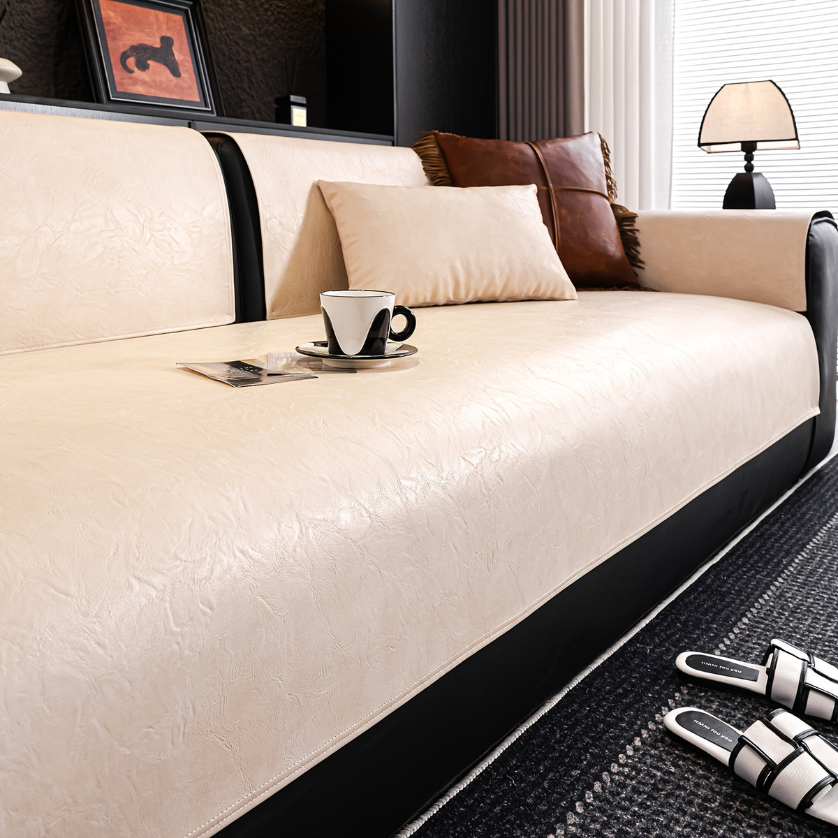 Housse de coussin en polyester antidérapante au rendu glamour, tissu de 350 à 400 g/m²