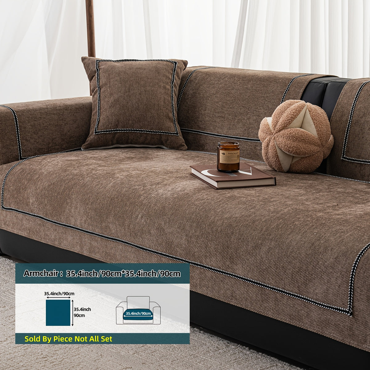 Housse de coussin épaisse en chenille en fils teints antidérapante à housses, tissu de 250 à 300 g/m²