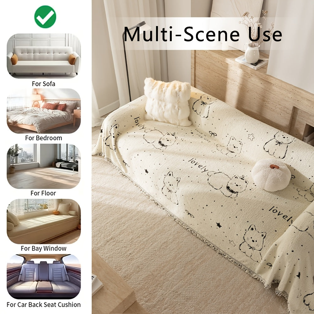Housse de canapé en chenille jacquard à motif bohème à volants, autre coloris