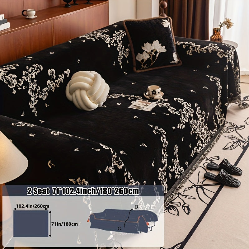 Housse de canapé en chenille antidérapante d'esprit vintage, compatible fauteuil, canapé deux places, canapé trois places Image