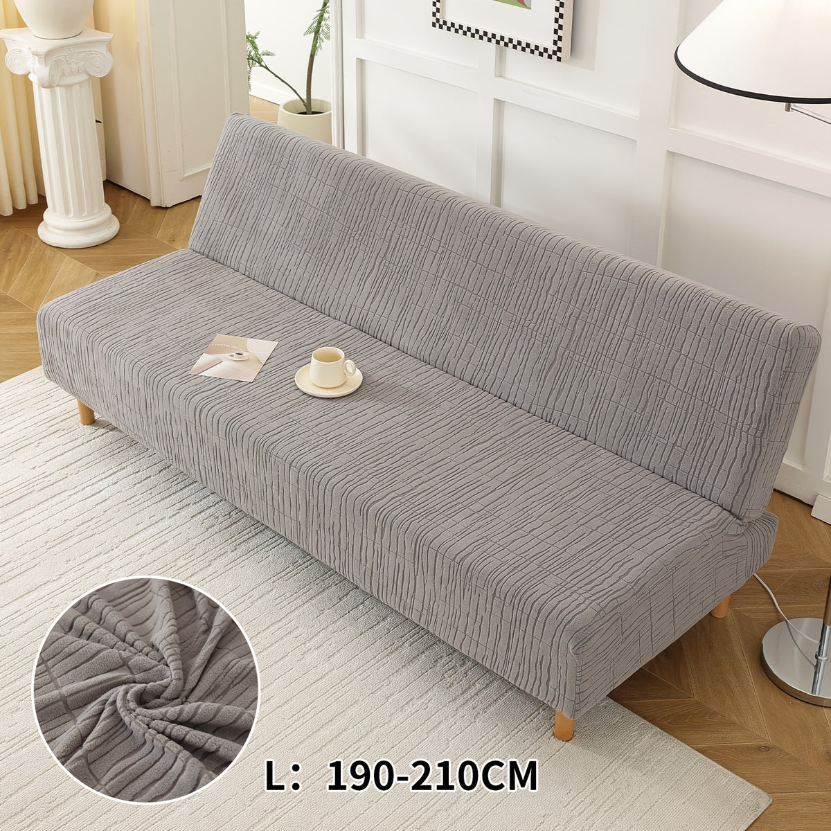 Housse de canapé extensible en polaire jacquard sans accoudoirs, mise en situation