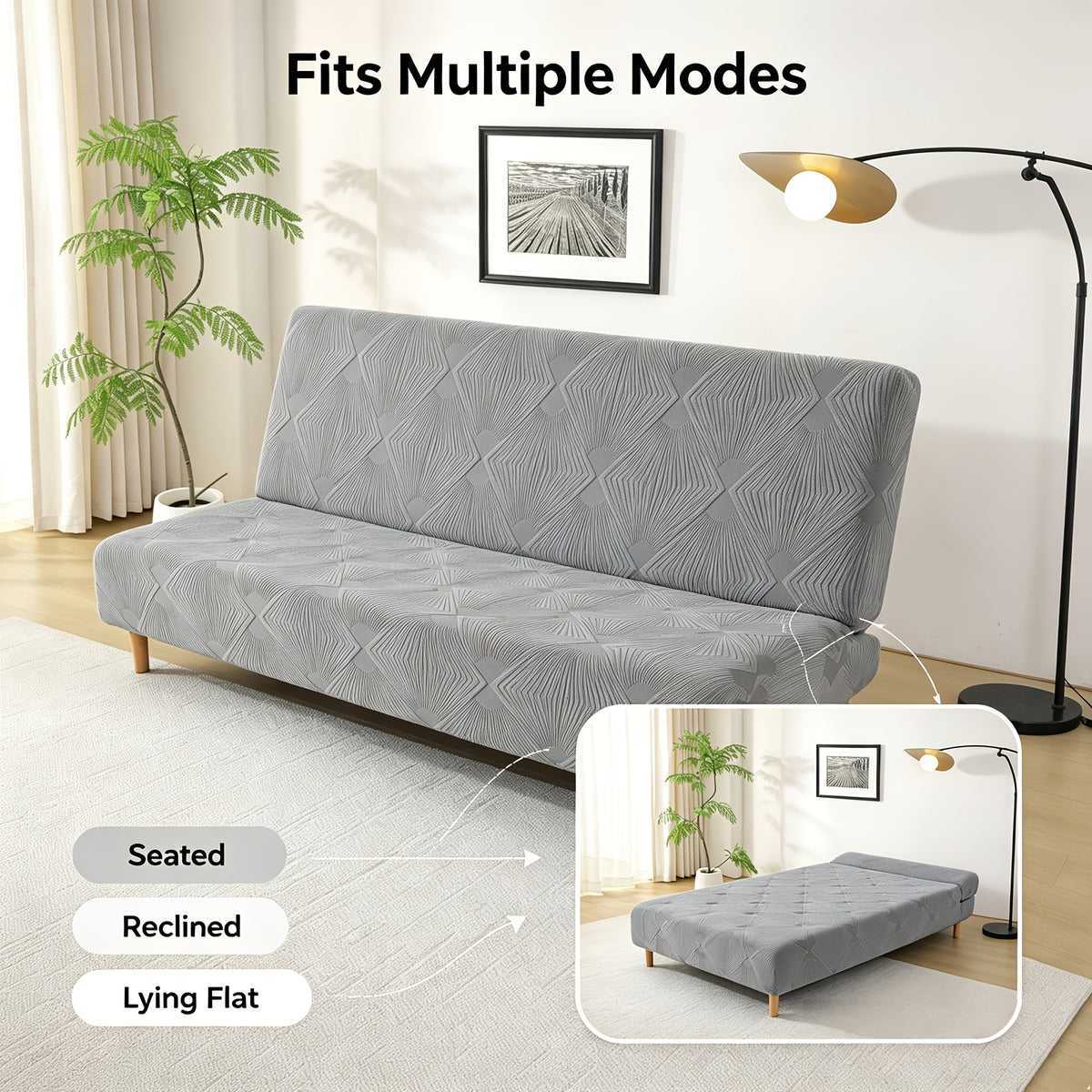 Housse de canapé extensible en polaire jacquard anti-griffes, vue d'ensemble
