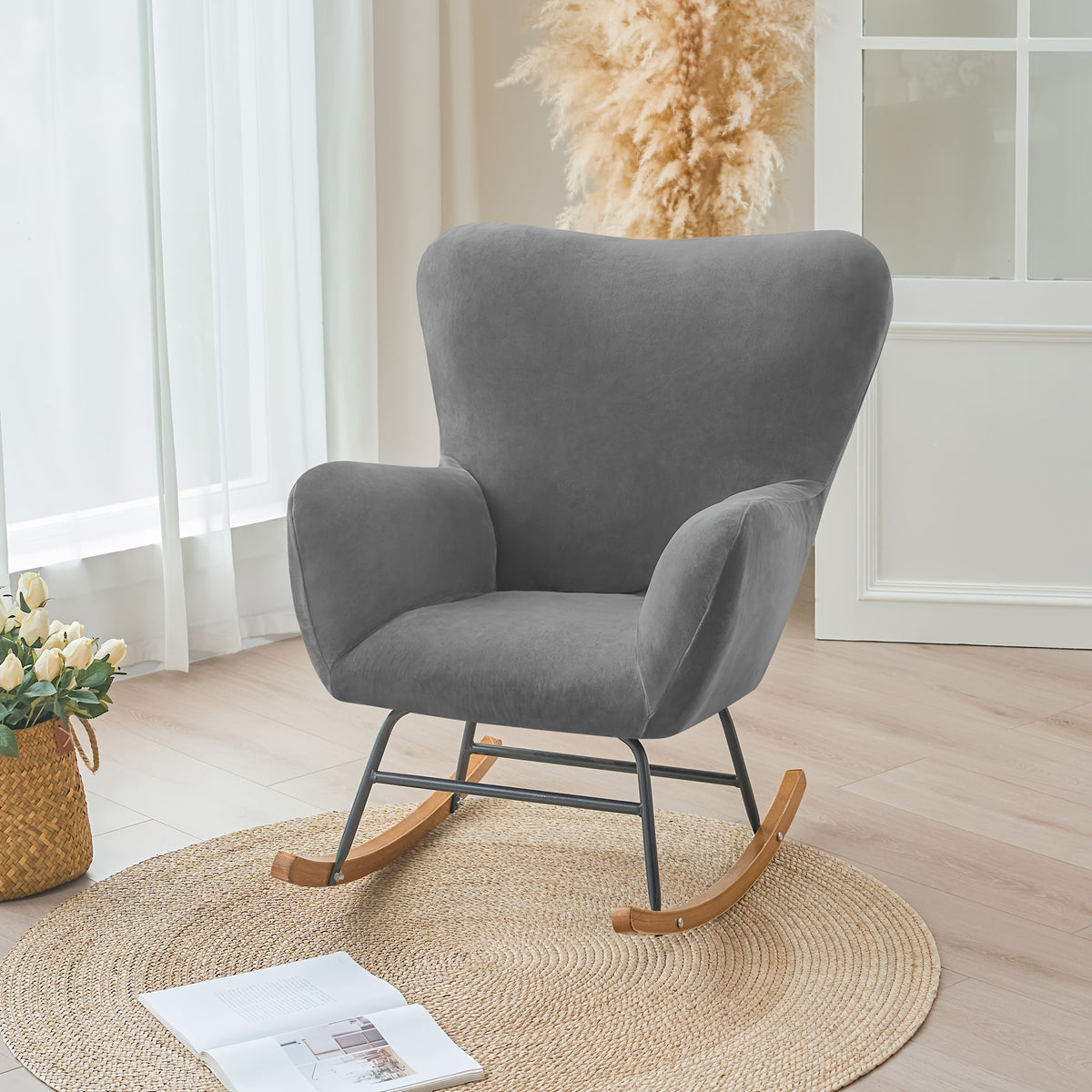 Housse de fauteuil extensible en velours pour fauteuil, mise en situation