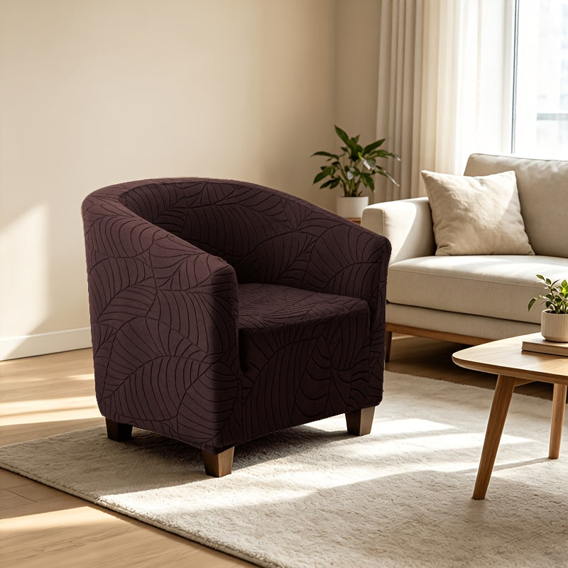 Housse de chaise en polaire jacquard à motif feuillage avec poche de rangement, mise en situation