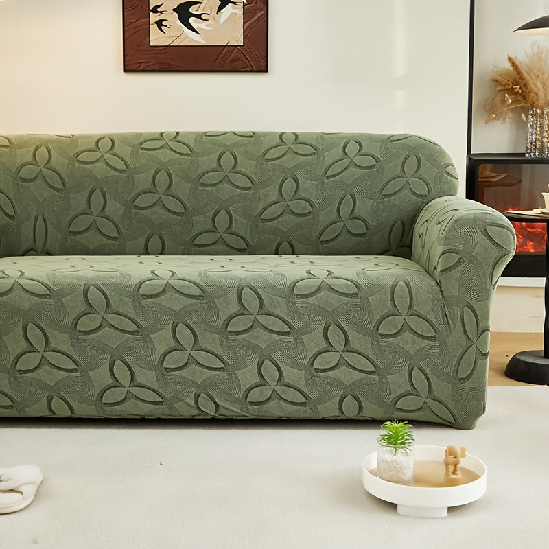 Housse de canapé en jacquard à motif feuillage, détail de l'ourlet