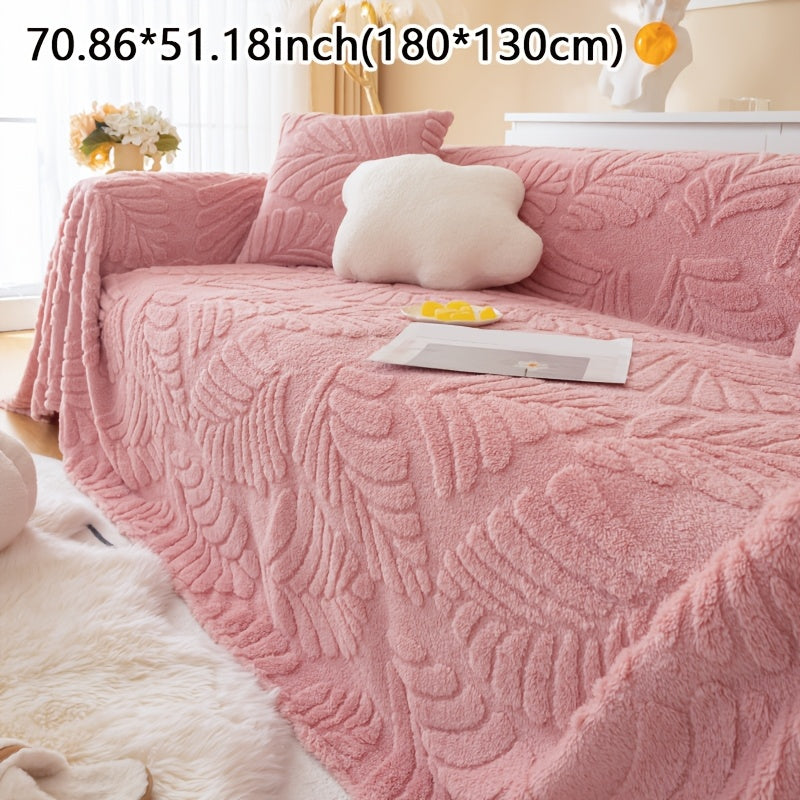 Housse de canapé en peluche à motif feuillage antidérapante, mise en situation