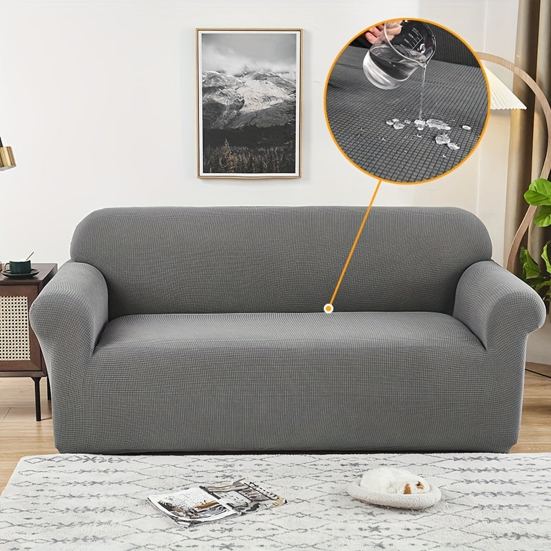 Housse de canapé extensible en polaire jacquard à maille gaufrée anti-griffes, compatible fauteuil, canapé deux places, canapé trois places Image