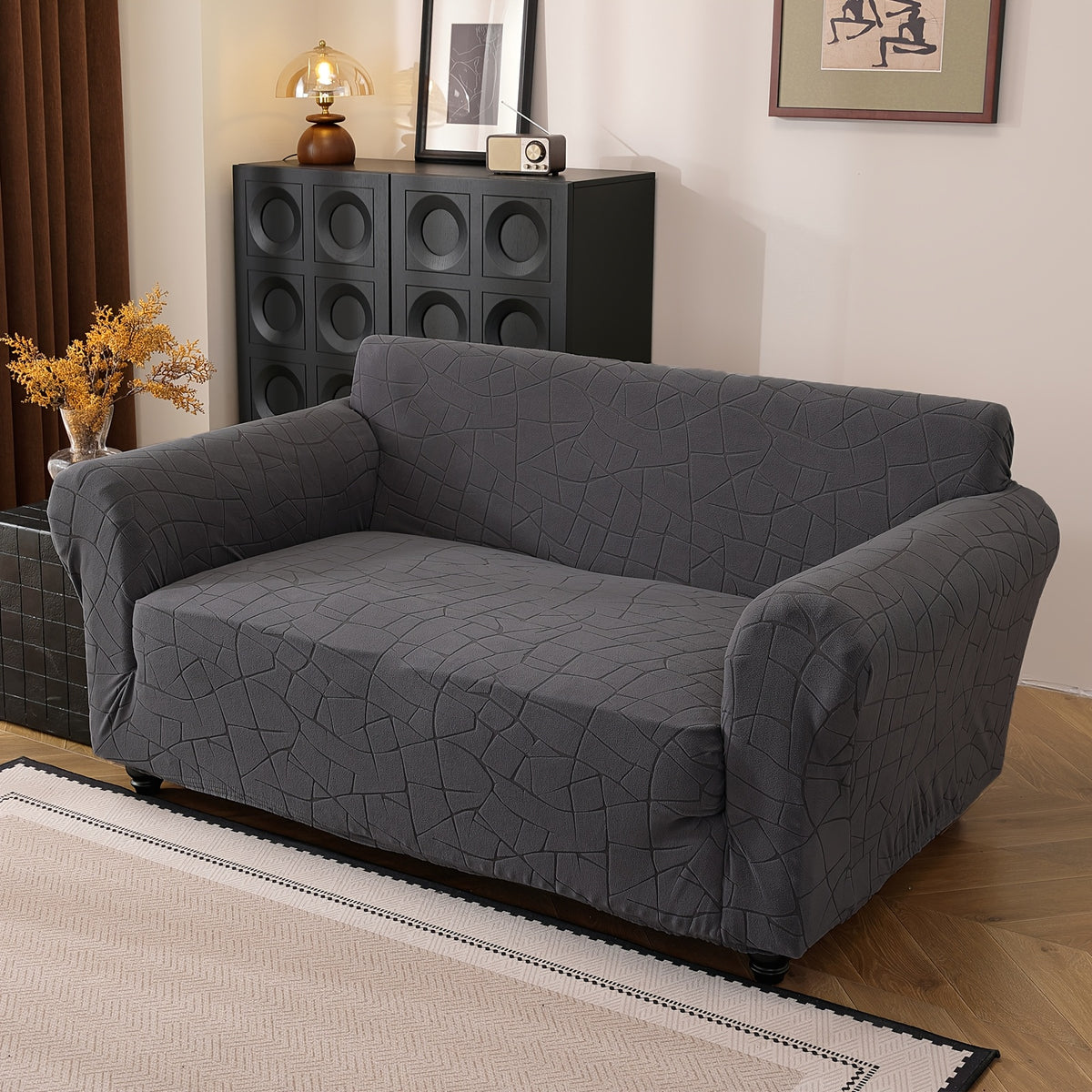 Housse de canapé épaisse extensible en polaire jacquard d'esprit vintage