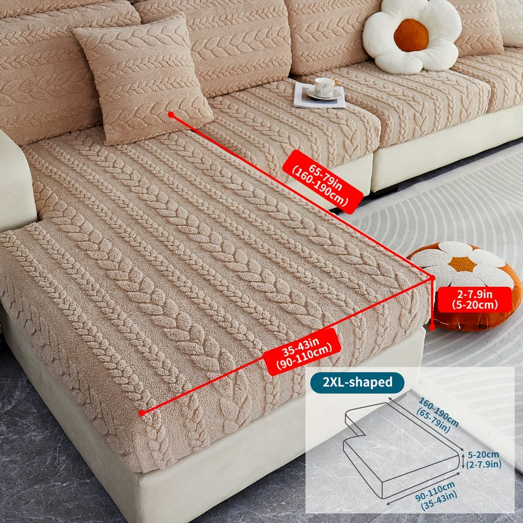 Housse de canapé épaisse extensible en velours jacquard antidérapante, gros plan sur le tissu