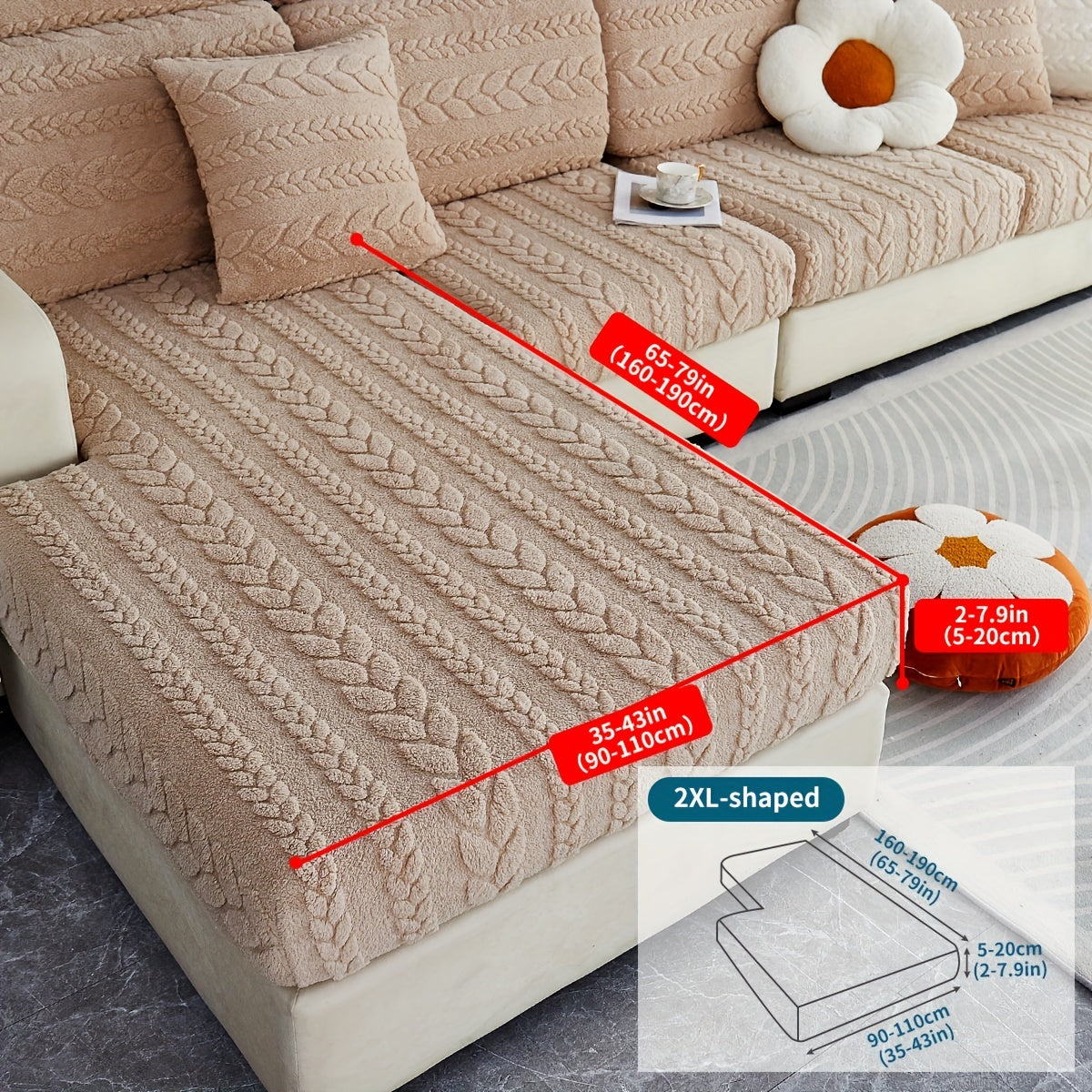 Housse de canapé épaisse extensible en velours jacquard antidérapante, gros plan sur le tissu