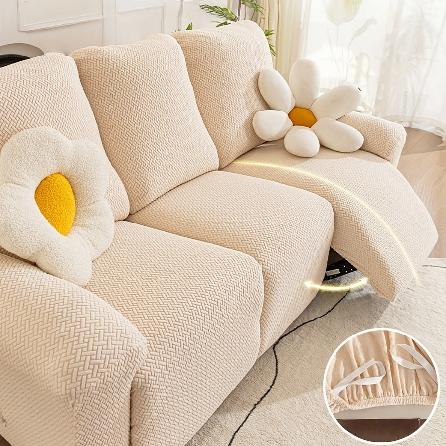 Housse de canapé extensible en polaire jacquard à motif géométrique, vue de dos