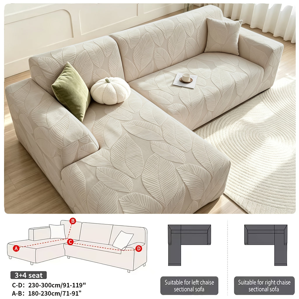 Housse de canapé extensible en polaire jacquard à motif feuillage au rendu, vue d'ensemble
