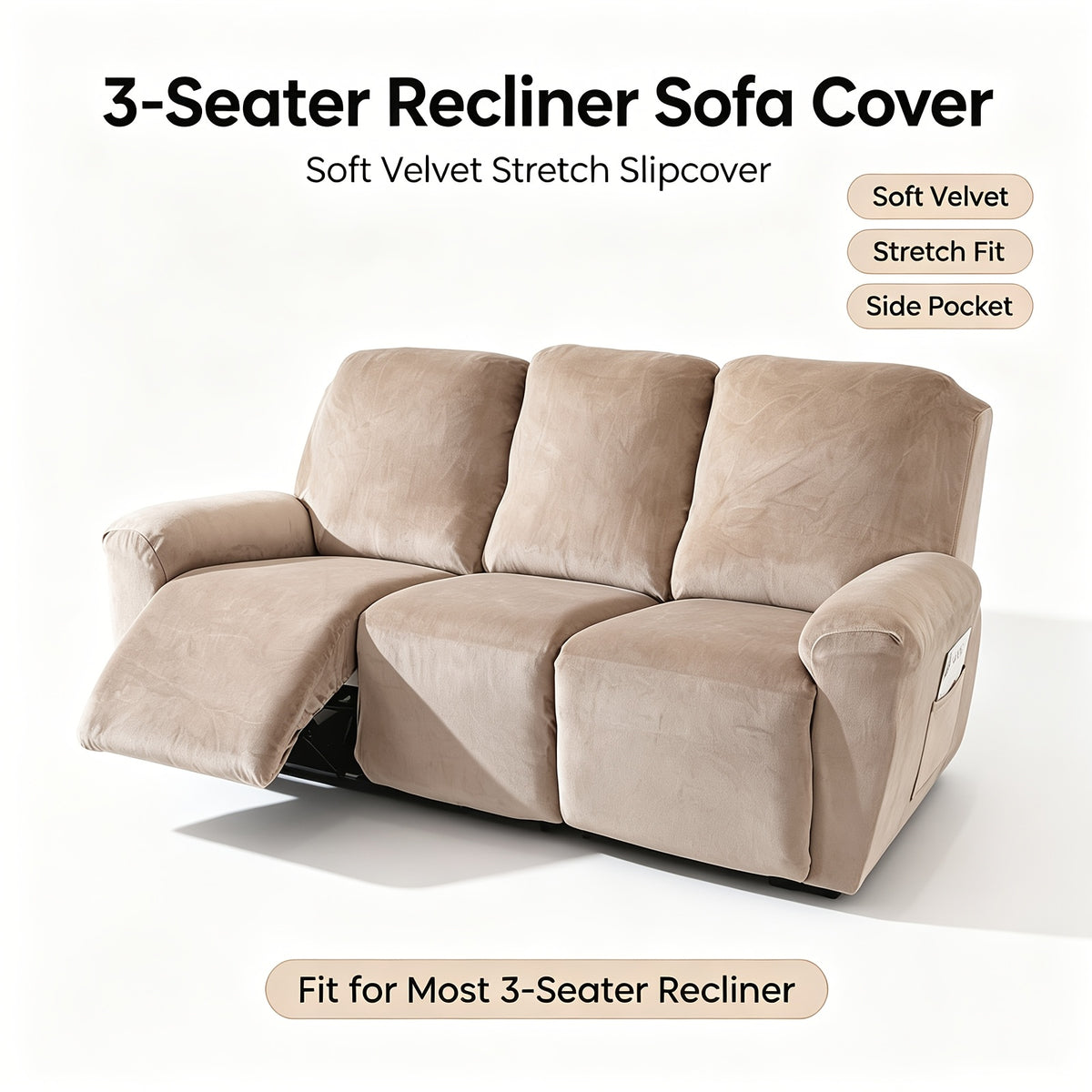 Housse de fauteuil extensible en velours antidérapante, gros plan sur le tissu