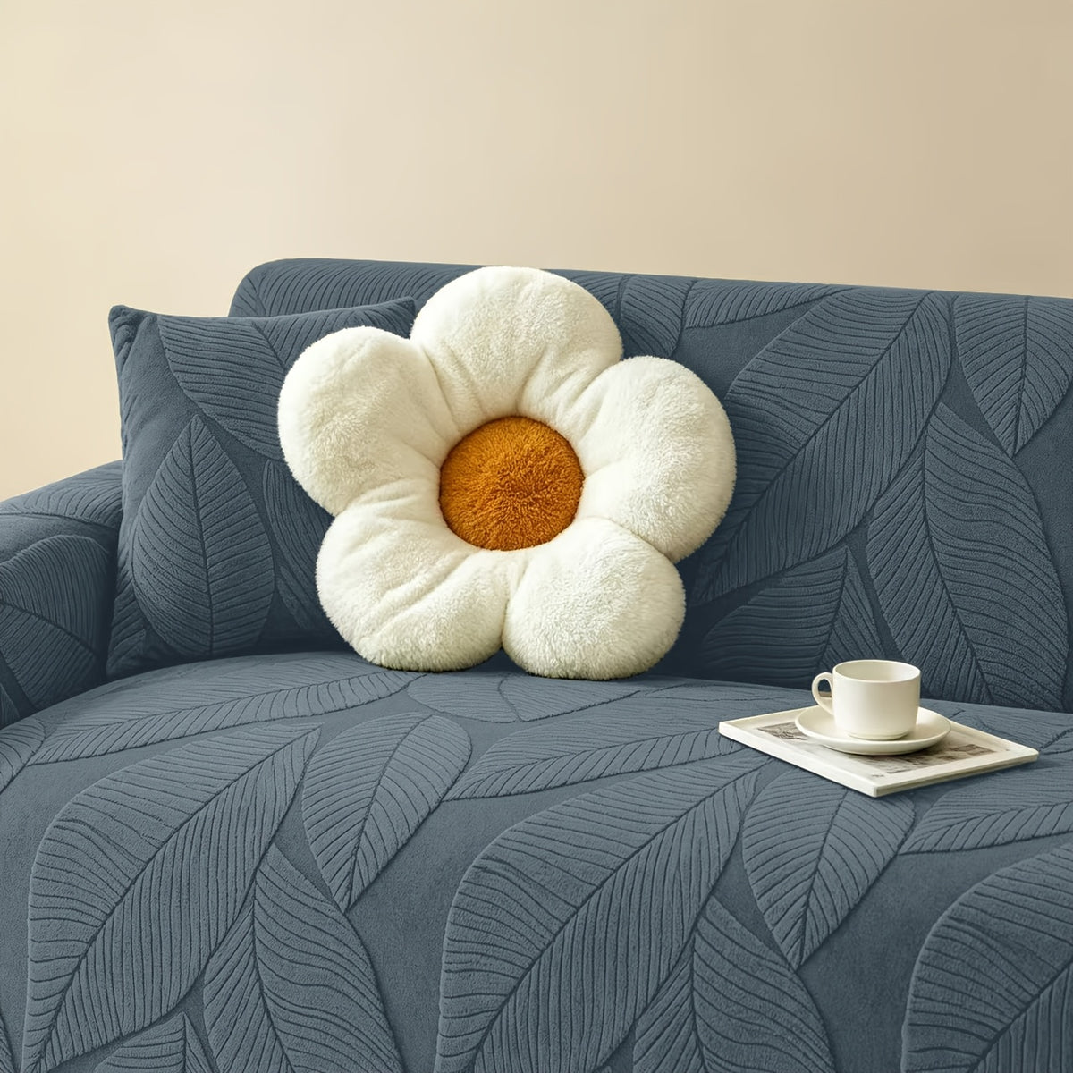 Housse de canapé extensible en polaire jacquard à motif feuillage, visuel produit