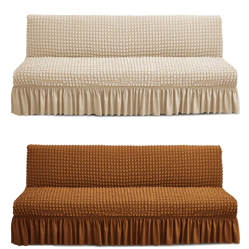 Housse de canapé extensible en jacquard à volants, gros plan sur le tissu