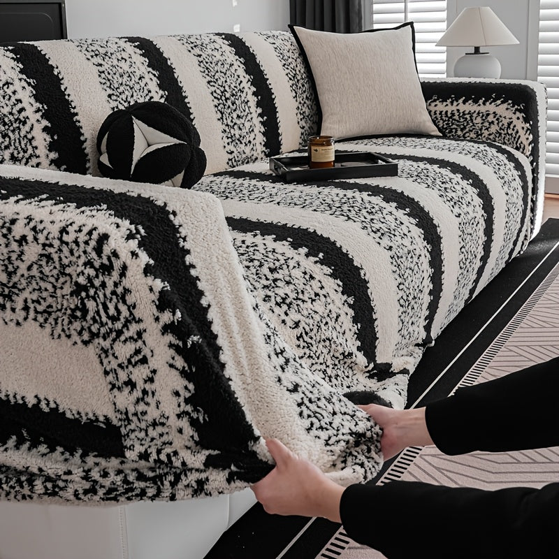 Housse de canapé en velours jacquard à motif zébré antidérapante, housse posée