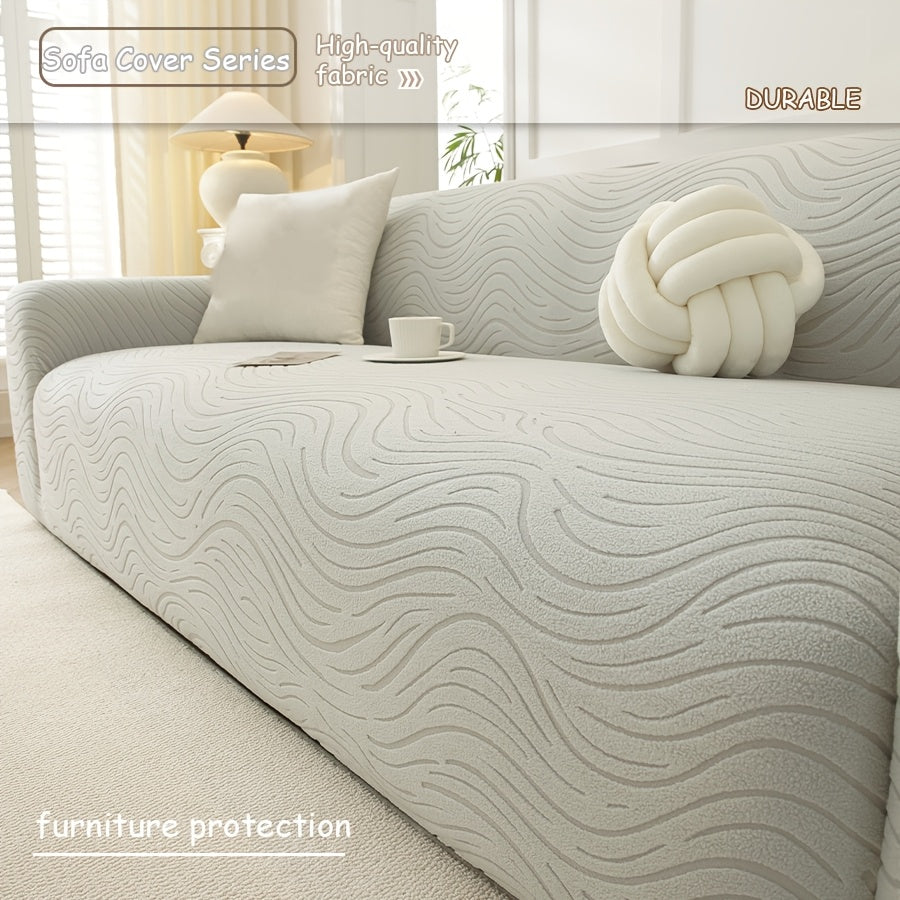 Housse de canapé extensible en polaire à motif vagues, vue d'ensemble