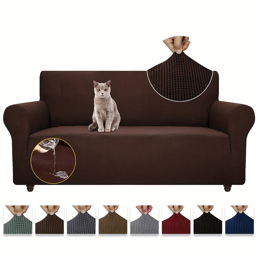 Housse de canapé extensible en polaire jacquard à maille gaufrée anti-griffes, vue de dos