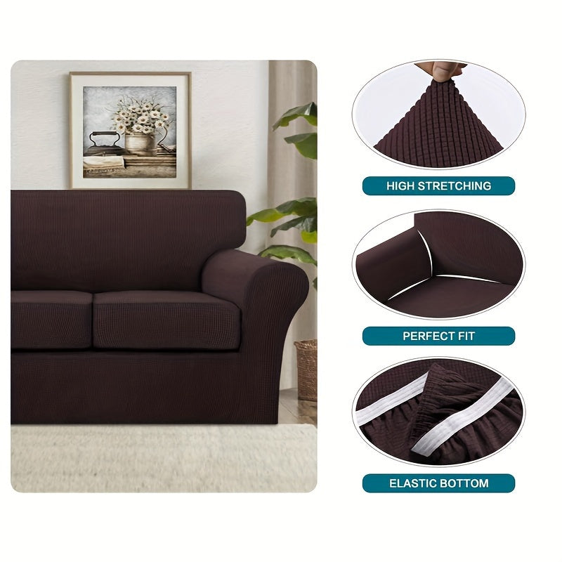 Housse de canapé épaisse extensible en polaire jacquard antidérapante — détail de la matière : polaire