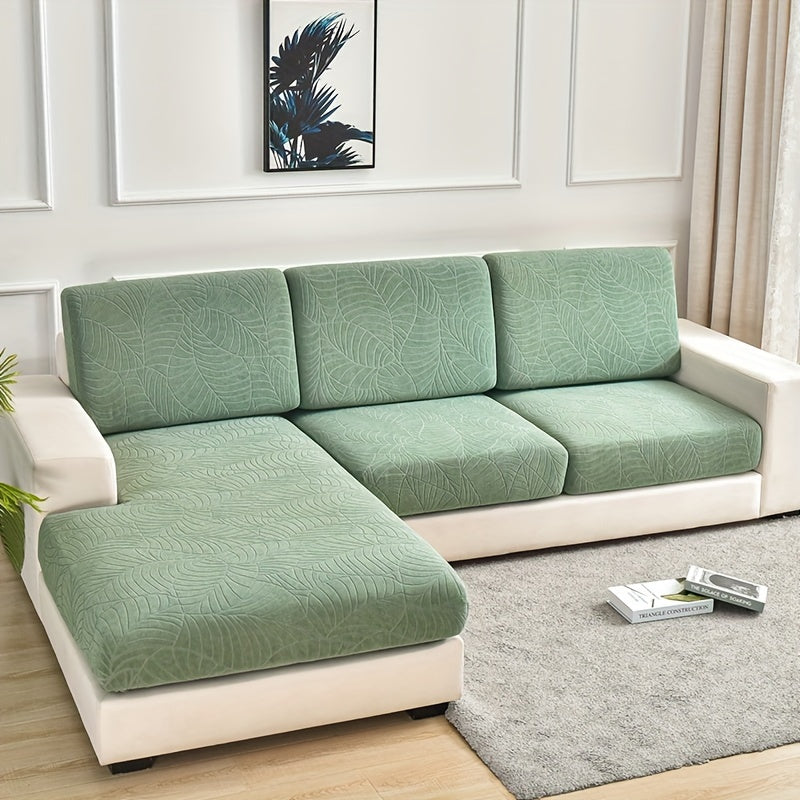 Housse de canapé épaisse extensible en polaire jacquard à motif feuillage