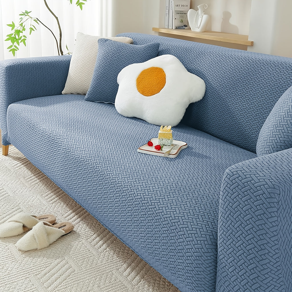 Housse de canapé épaisse extensible en polaire jacquard en T, gros plan sur le tissu