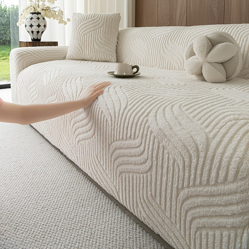 Housse de canapé épaisse en velours jacquard anti-griffes, gros plan sur le tissu