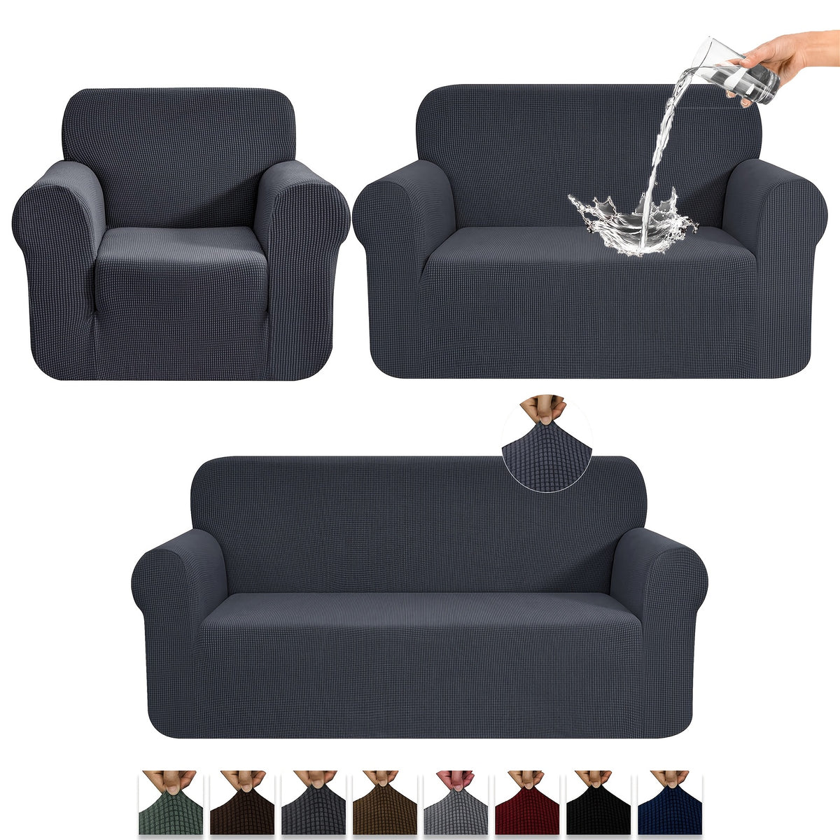 Housse de canapé extensible en polaire jacquard anti-griffes — détail de la matière : polaire Image