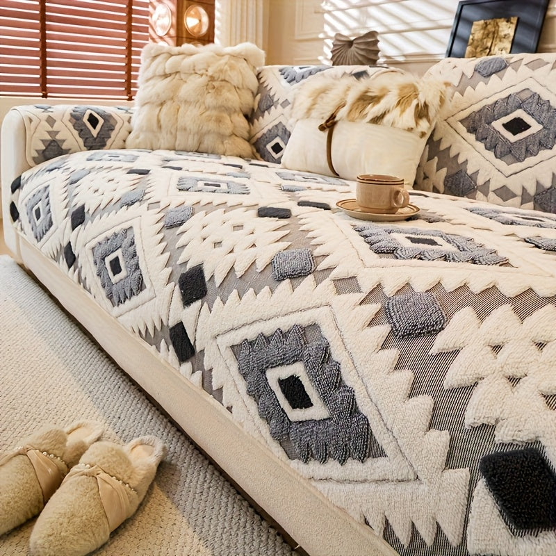 Housse de canapé d'angle en velours jacquard