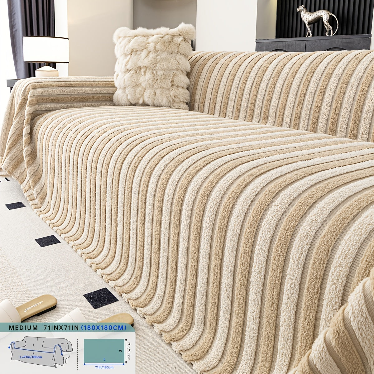 Housse de coussin en velours jacquard à rayures antidérapante, autre coloris
