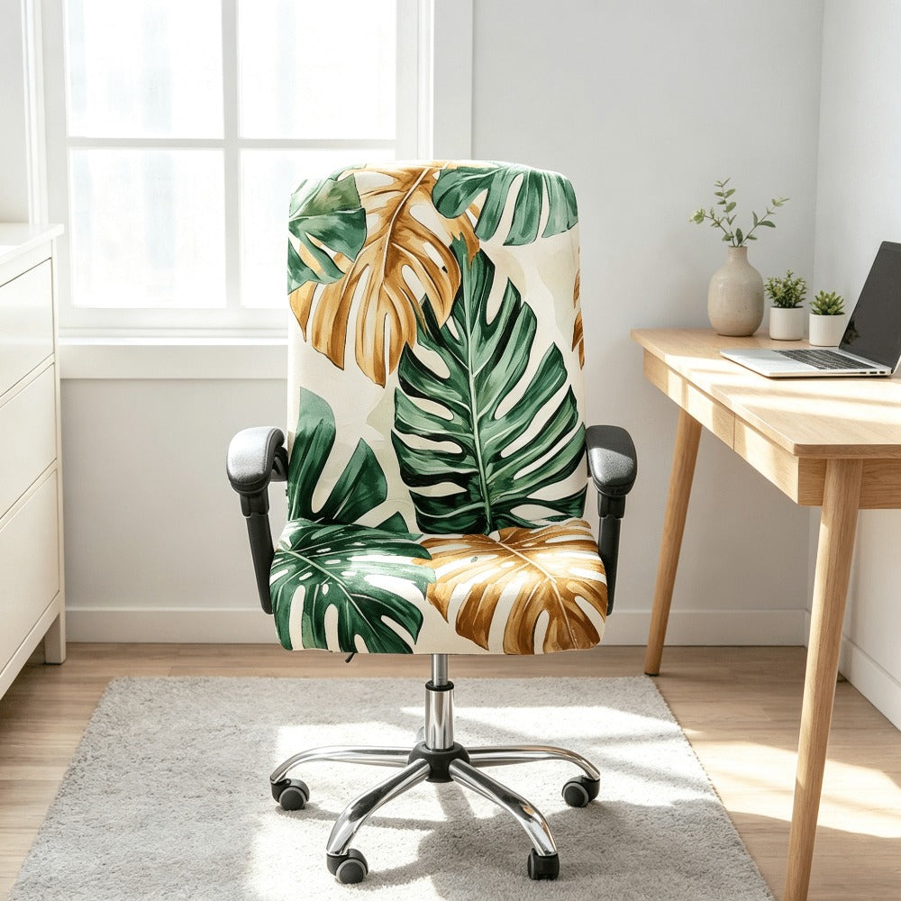 Housse de chaise extensible en fibre de lait matelassée à motif tropical, visuel produit