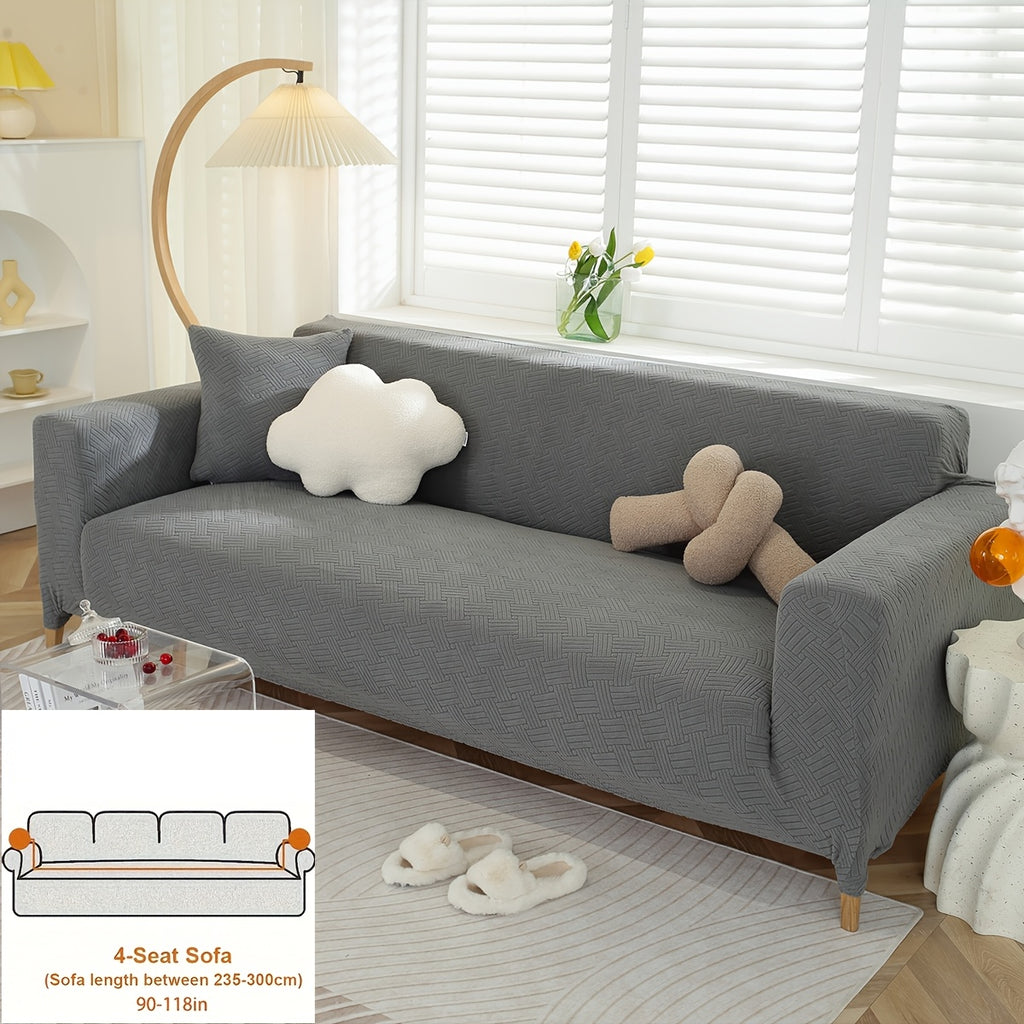 Housse de canapé épaisse extensible en polaire jacquard d'esprit vintage, vue de dos