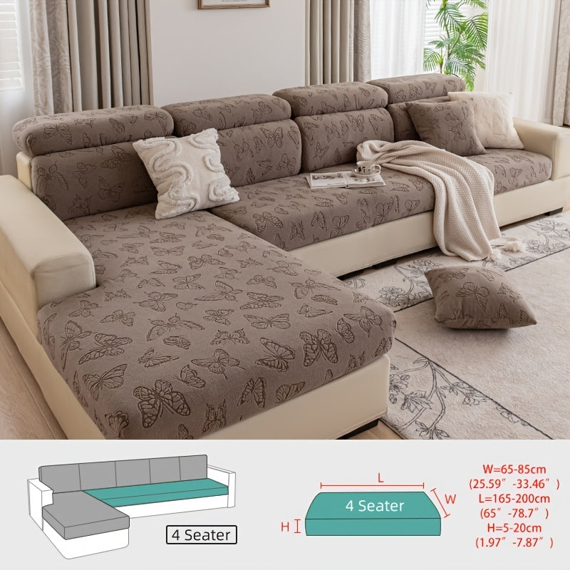 Housse de canapé extensible en polaire jacquard à rayures d'esprit bohème, vue de dos
