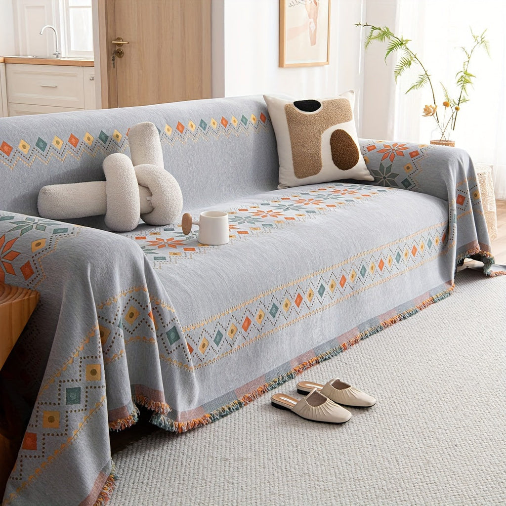 Housse de canapé en chenille, 5 coloris, mise en situation