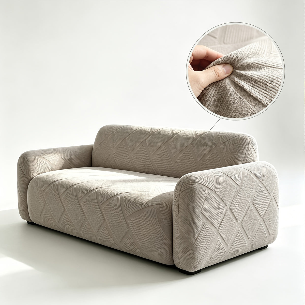 Housse de canapé extensible en polaire jacquard à rayures, vue d'ensemble