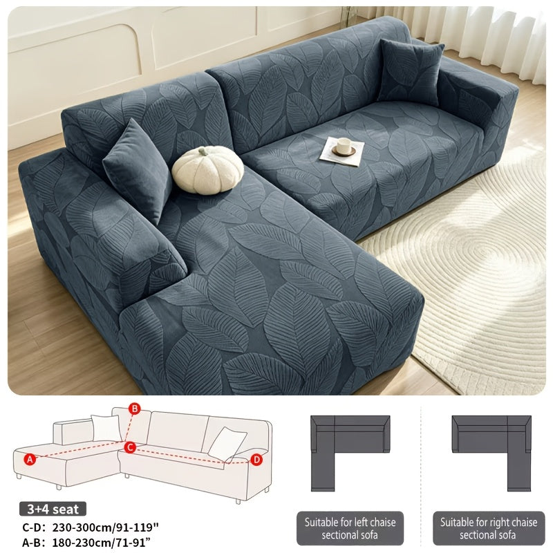 Housse de canapé extensible en polaire jacquard à motif feuillage au rendu, vue de dos