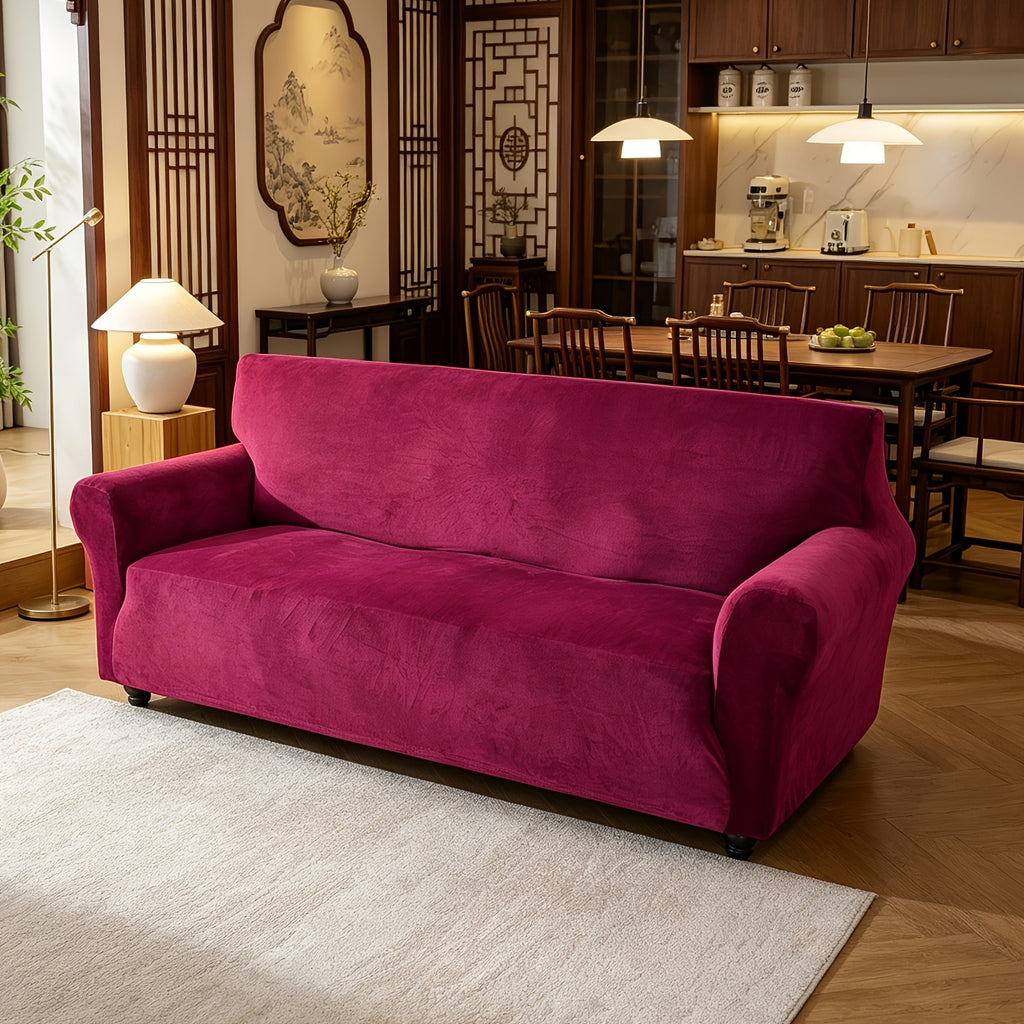 Housse de canapé extensible en velours, vue de dos