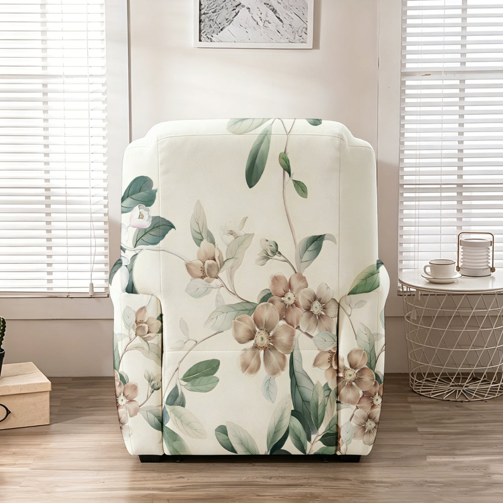 Housse de fauteuil extensible en fibre de lait matelassée à motif feuillage, vue d'ensemble
