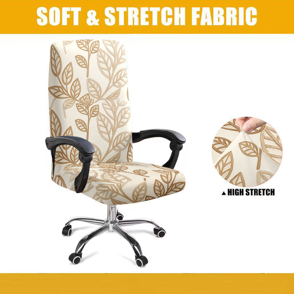 Housse de chaise extensible en fibre de lait à motif feuillage à fermeture, vue d'ensemble