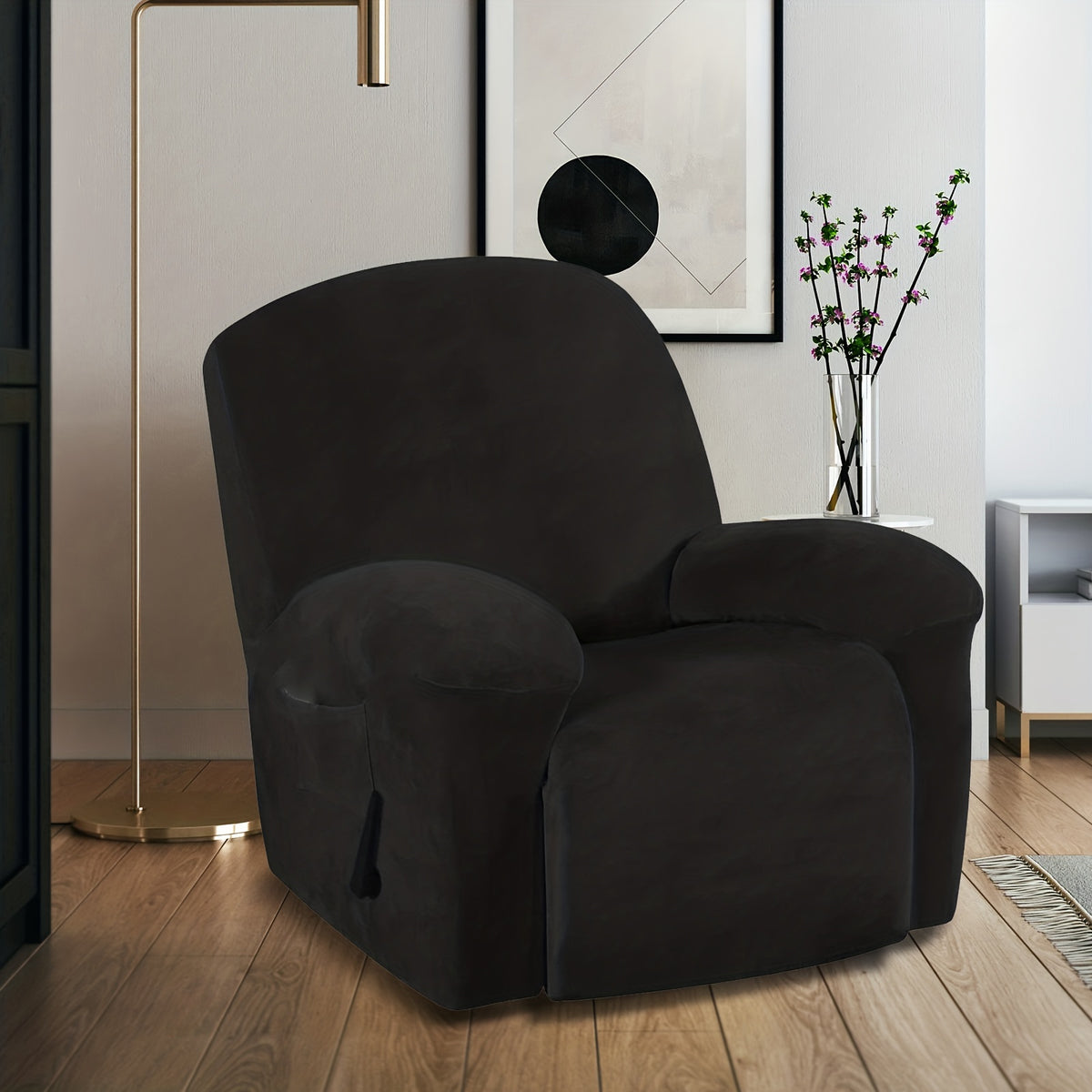 Housse de fauteuil épaisse extensible en velours, gros plan sur le tissu