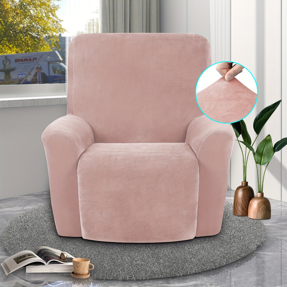 Housse de fauteuil épaisse extensible en velours, gros plan sur le tissu