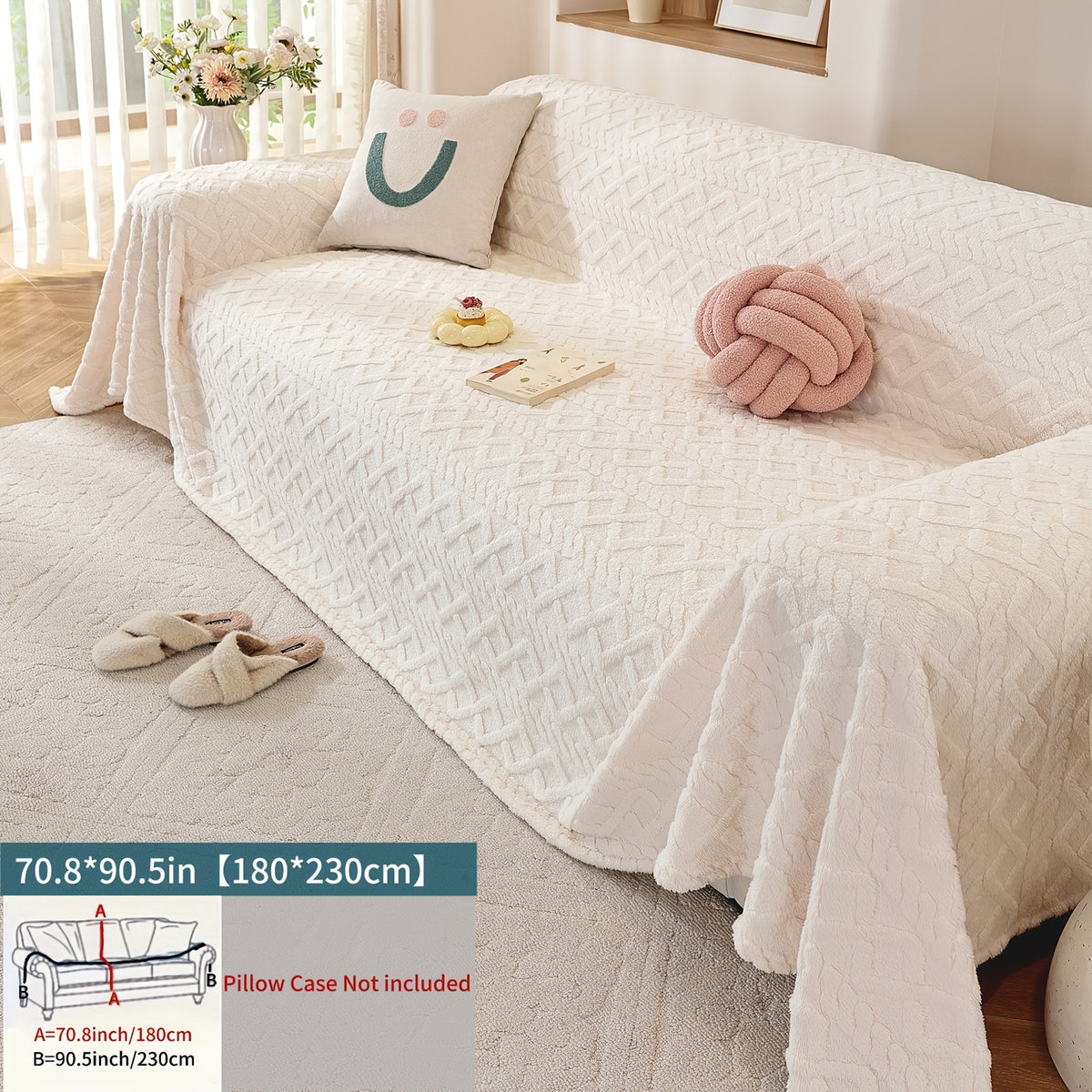 Housse de canapé épaisse en velours jacquard, détail de l'ourlet