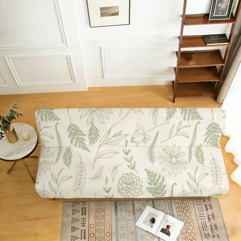 Housse de canapé extensible en fibre de lait à motif feuillage sans accoudoirs Image