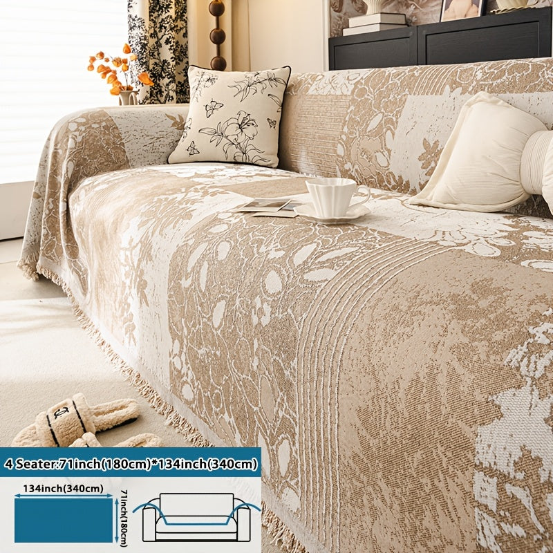 Housse de canapé épaisse en chenille jacquard d'esprit bohème, vue d'ensemble