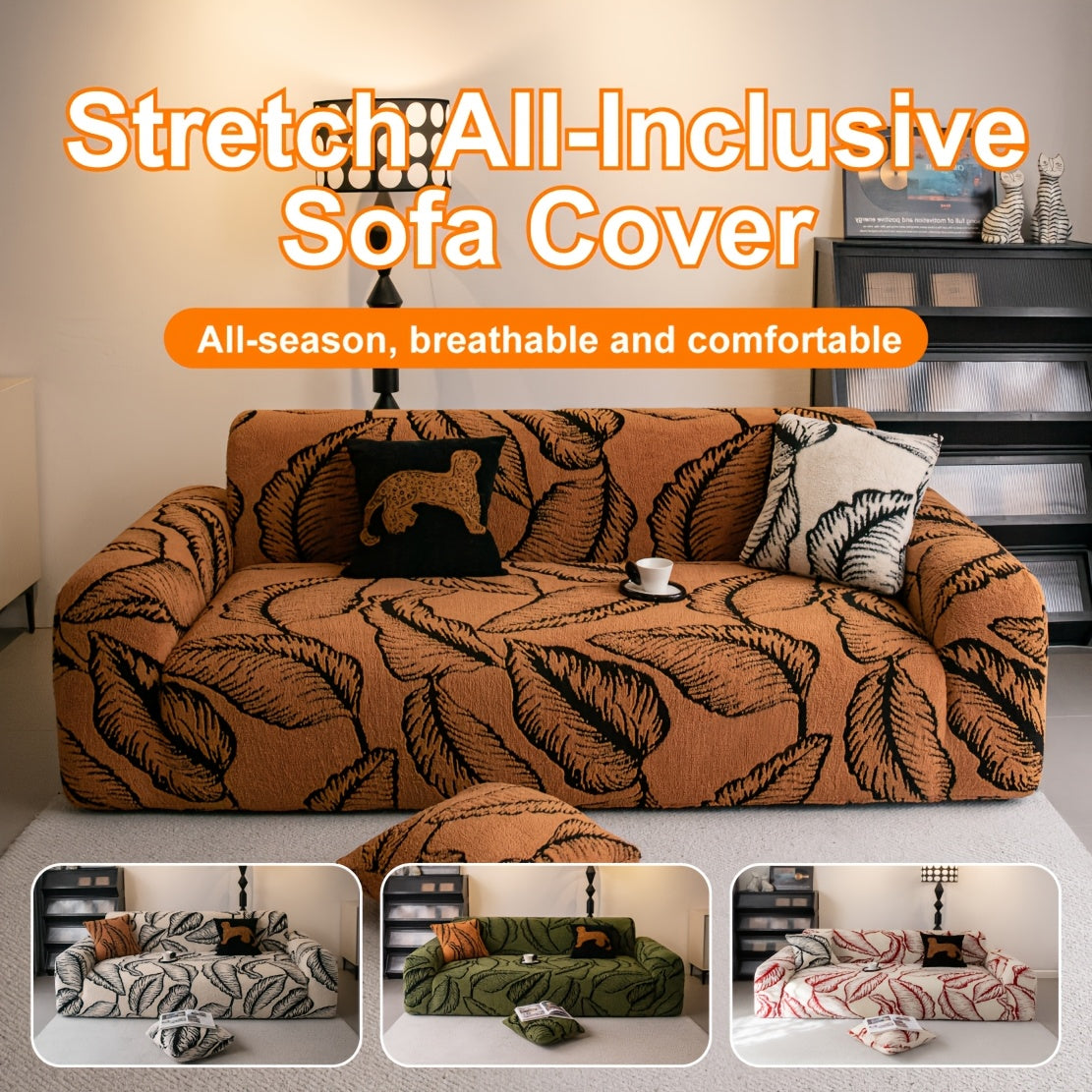 Housse de canapé extensible en peluche à motif feuillage