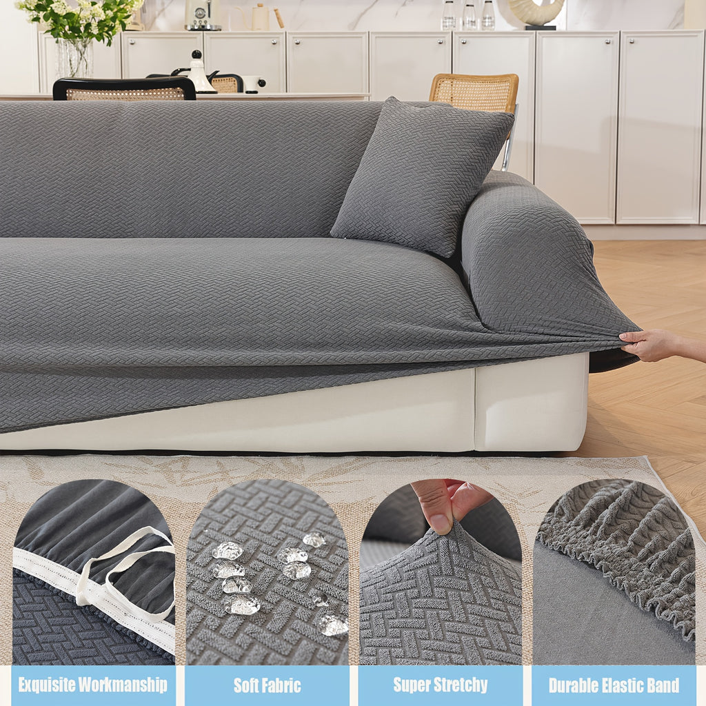 Housse de canapé extensible en polaire jacquard, mise en situation