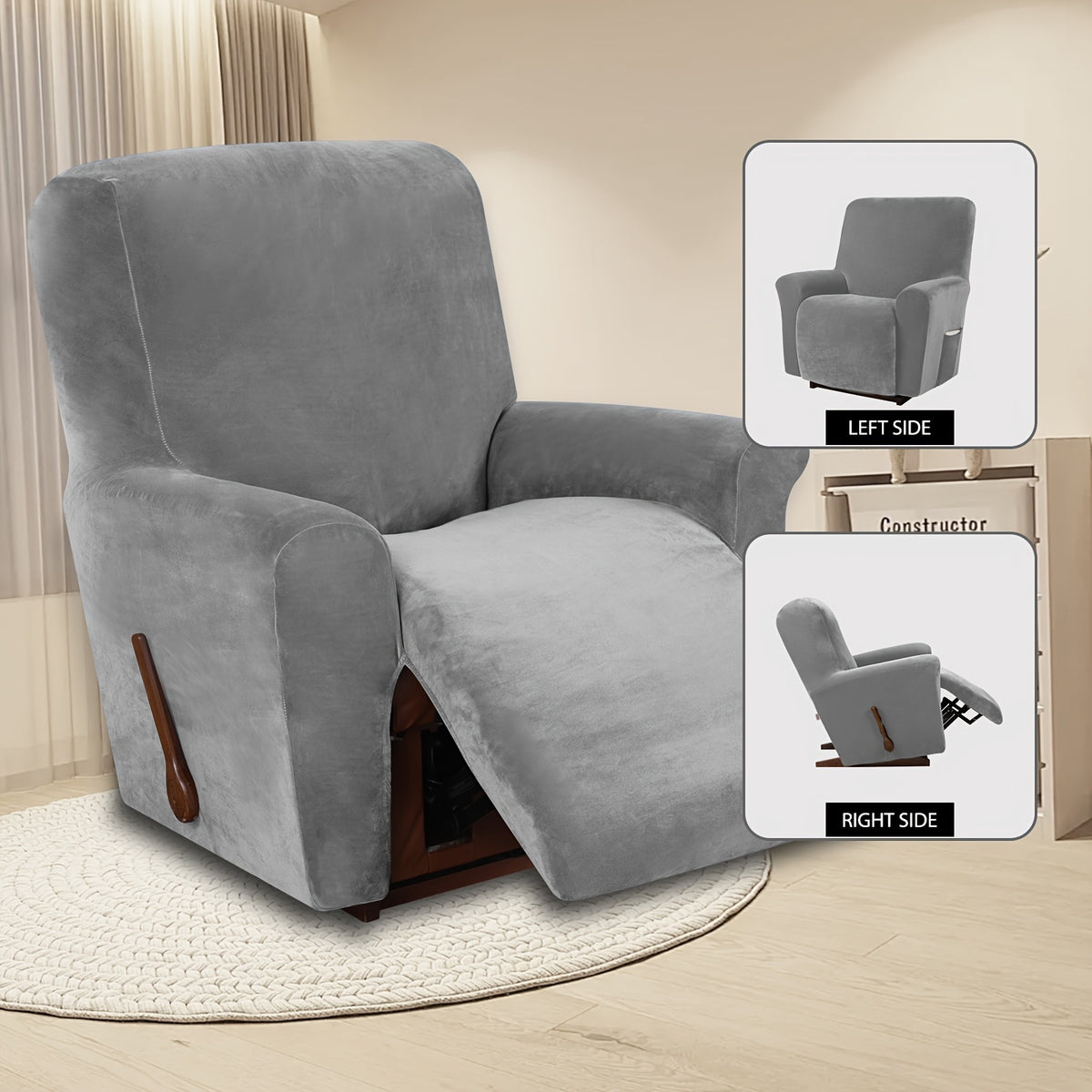 Housse de fauteuil épaisse extensible en velours, détail de la finition
