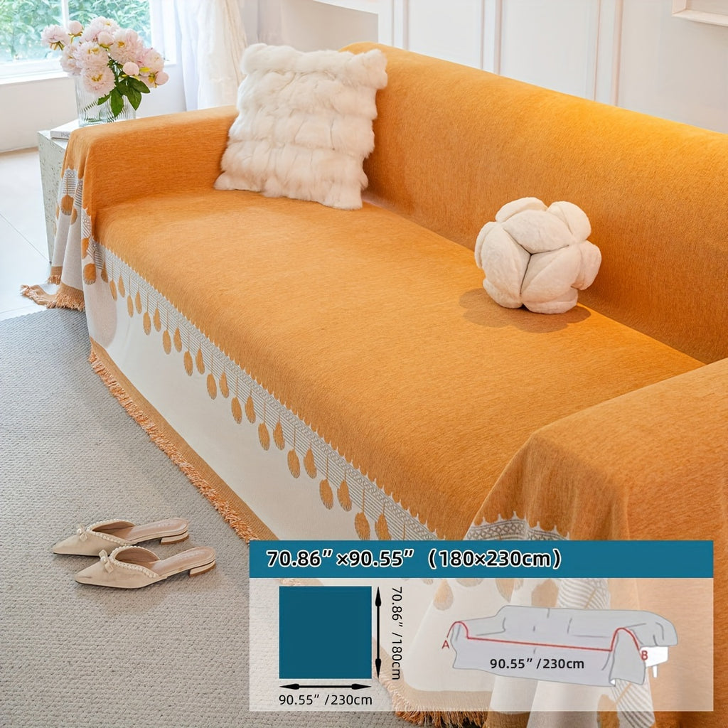 Housse de canapé en chenille jacquard à volants d'esprit bohème, visuel produit